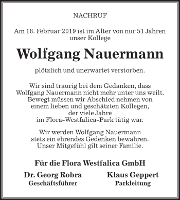 Traueranzeige von Wolfgang Nauermann von Die Glocke