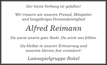 Traueranzeige von Alfred Reimann von Die Glocke