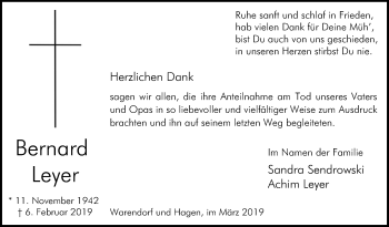Traueranzeige von Bernard Leyer von Die Glocke