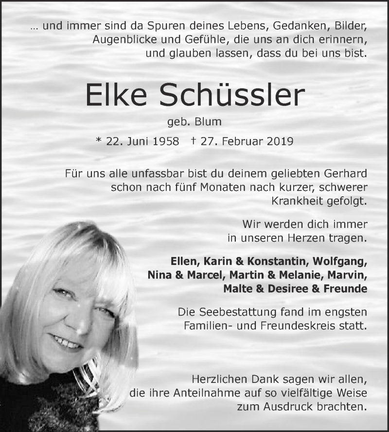  Traueranzeige für Elke Schüssler vom 23.03.2019 aus Die Glocke