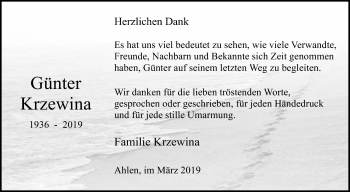 Traueranzeige von Günter Krzewina von Die Glocke