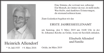 Traueranzeige von Heinrich Allendorf von Die Glocke