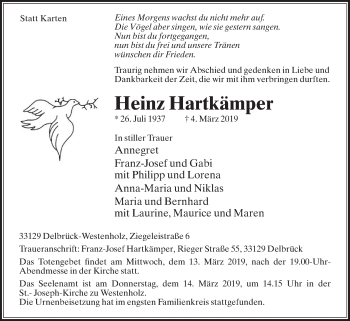 Traueranzeige von Heinz Hartkämper von Die Glocke