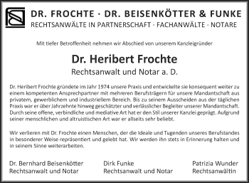Traueranzeige von Heribert Frochte von Die Glocke