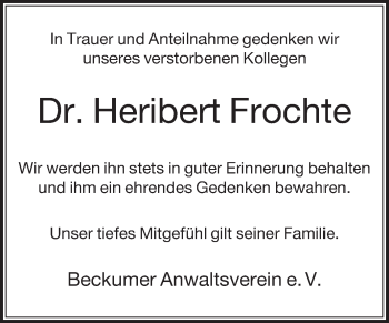 Traueranzeige von Heribert Frochte von Die Glocke