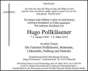 Traueranzeige von Hugo Pollkläsener von Die Glocke