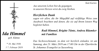 Traueranzeige von Ida Himmelmit von Die Glocke