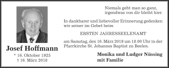 Traueranzeige von Josef Hoffmann von Die Glocke