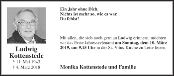 Traueranzeige von Ludwig Kottenstede von Die Glocke