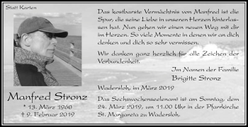 Traueranzeige von Manfred Stronz von Die Glocke