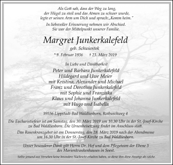 Traueranzeige von Margret Junkerkalefeld von Die Glocke