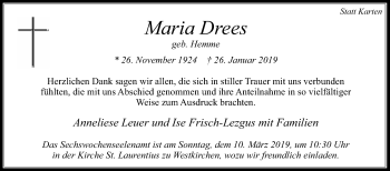 Traueranzeige von Maria Drees von Die Glocke