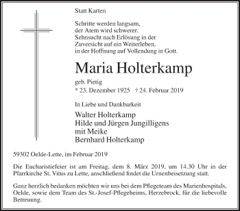 Traueranzeige von Maria Holterkamp von Die Glocke