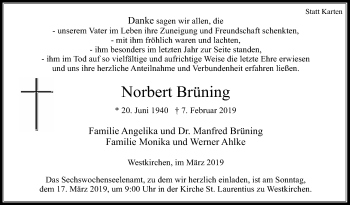 Traueranzeige von Norbert Brüning von Die Glocke