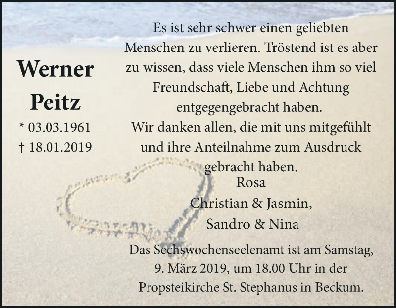  Traueranzeige für Werner Peitz vom 06.03.2019 aus Die Glocke