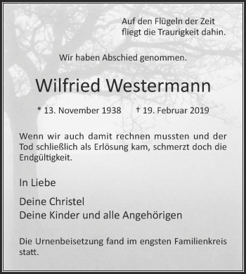 Traueranzeige von Wilfried Westermann von Die Glocke