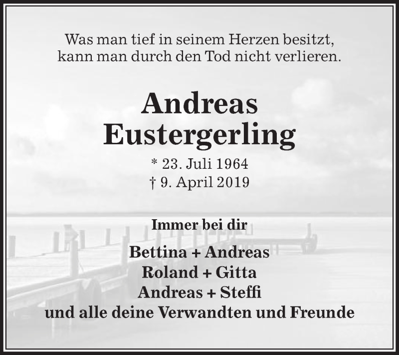  Traueranzeige für Andreas Eustergerling vom 13.04.2019 aus Die Glocke