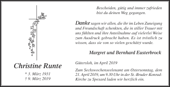 Traueranzeige von Christine Runte von Die Glocke