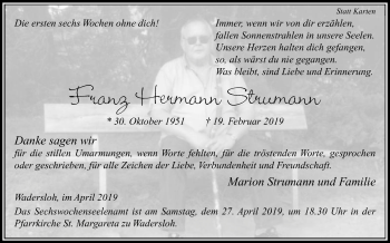 Traueranzeige von Franz Hermann Strumann von Die Glocke