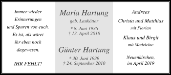 Traueranzeige von Günter Hartung von Die Glocke