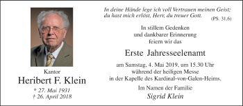 Traueranzeige von Heribert F. Klein von Die Glocke
