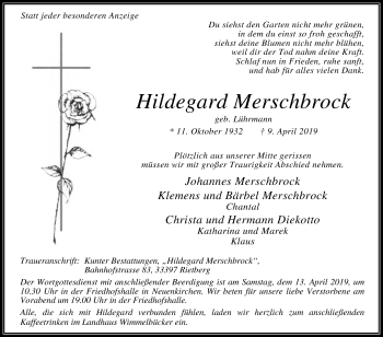 Traueranzeige von Hildegard Merschbrock von Die Glocke