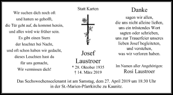 Traueranzeige von Josef Laustroer von Die Glocke