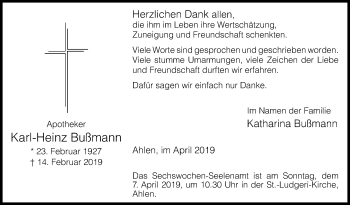 Traueranzeige von Karl-Heinz Bußmann von Die Glocke