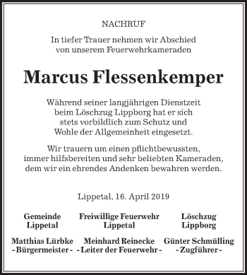 Traueranzeige von Marcus Flessenkemper von Die Glocke