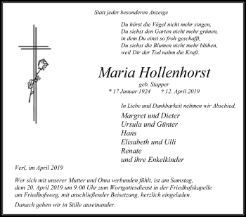 Traueranzeige von Maria Hollenhorst von Die Glocke