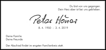 Traueranzeige von Peter Höner von Die Glocke