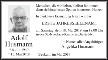 Traueranzeige von Adolf Husmann von Die Glocke