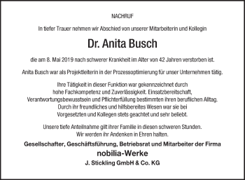 Traueranzeige von Anita Busch von Die Glocke