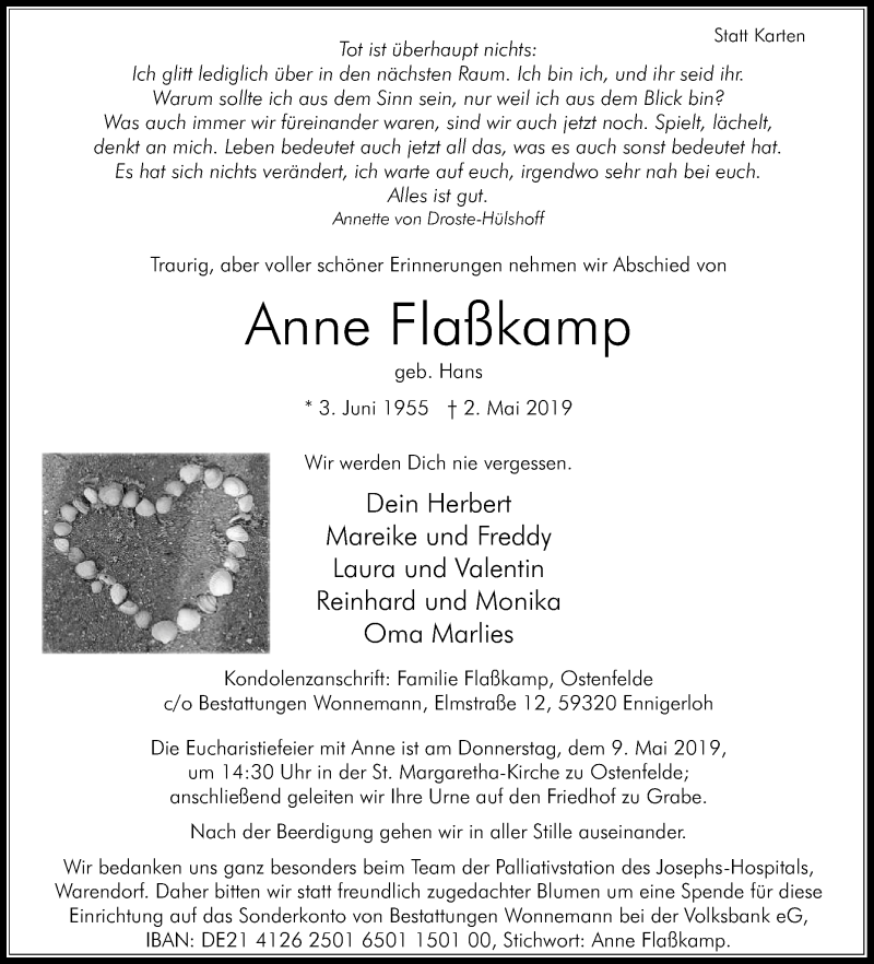  Traueranzeige für Anne Flaßkamp vom 04.05.2019 aus Die Glocke