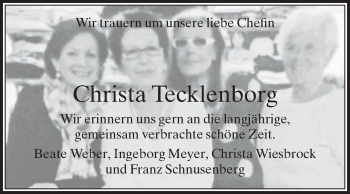 Traueranzeige von Christa Tecklenborg von Die Glocke