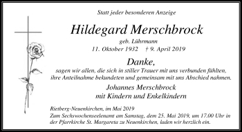 Traueranzeige von Hildegard Merschbrock von Die Glocke