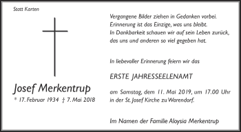 Traueranzeige von Josef Merkentrup von Die Glocke