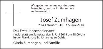 Traueranzeige von Josef Zumhagen von Die Glocke