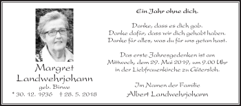 Traueranzeige von Margret Landwehrjohann von Die Glocke