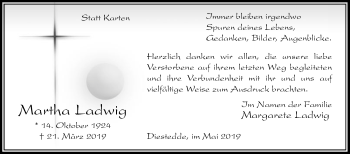 Traueranzeige von Martha Ladwig von Die Glocke