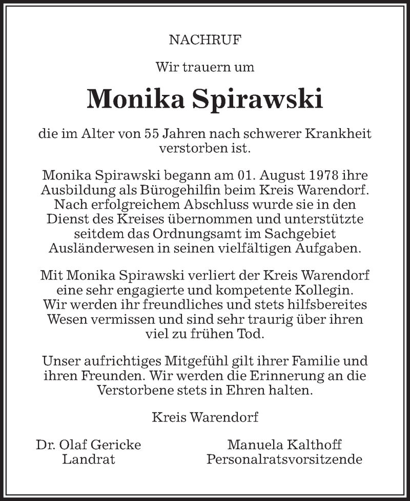  Traueranzeige für Monika Spirawski vom 24.05.2019 aus Die Glocke