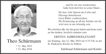 Traueranzeige von Theo Schürmann von Die Glocke