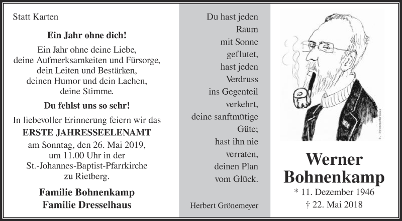  Traueranzeige für Werner Bohnenkamp vom 18.05.2019 aus Die Glocke