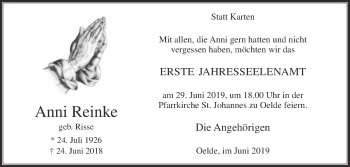 Traueranzeige von Anni Reinke von Die Glocke
