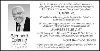 Traueranzeige von Bernhard Spiering von Die Glocke