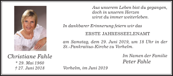 Traueranzeige von Christiane Fahle von Die Glocke