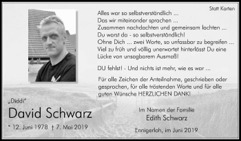 Traueranzeige von David Schwarz von Die Glocke
