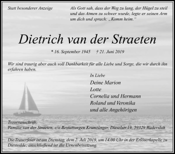 Traueranzeige von Dietrich van der Straeten von Die Glocke