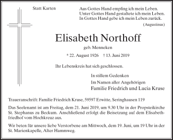 Traueranzeige von Elisabeth Northoff von Die Glocke