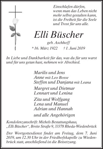 Traueranzeige von Elli Büscher von Die Glocke